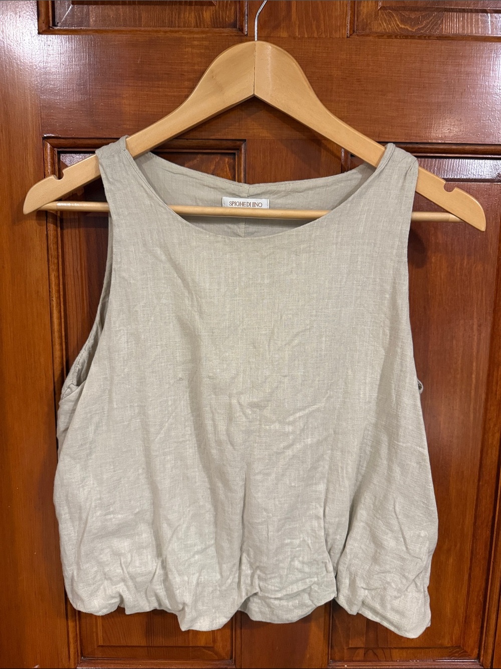 Women's Cream Linen Scoop Neck Tank